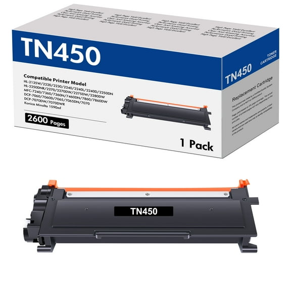Amstech 1-Pack Compatible Toner for Brother TN-450 TN450 TN420 TN 450 HL-2135W 2250DN 2250DNR 2270DW 2275DW 2280DW MFC-7360 7360N MFC-7860DW DCP-7060 7060D 7065DN 7070DW Printer Ink Black