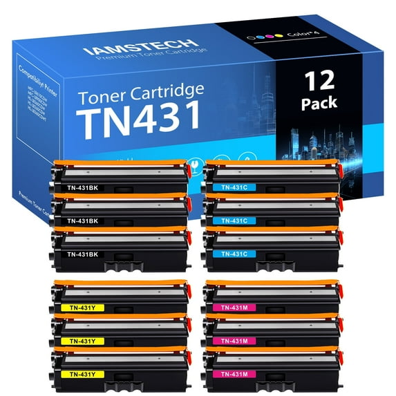 Amstech 12-Pack Compatible Toner for Brother TN431 TN-431 TN433 TN431BK TN431C TN431Y TN431M Toner for HL-L8260CDW L8360CDW L8360CDWT MFC-L8610CDW L8900CDW Printer Ink