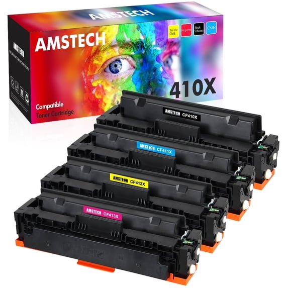 Amstech 4-Pack Compatible Toner 410X CF410X CF411X CF412X CF413X Pro M452dw M452nw MFP M477fnw M477fdw M377dw Printer(Black, Cyan, Magenta, Yellow)