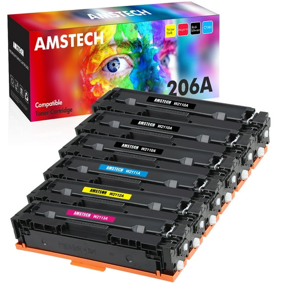 Amstech Compatible Toner for HP W2110A W2111A W2112A W2113A LaserJet Pro M255dw M255nw MFP M282nw 283cdw Printers No Chip, with Tool(Black, Cyan, Magenta, Yellow,6-Pack)