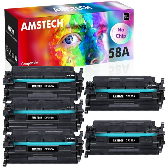 Amstech (No Chip) 5-Pack Compatible Toner for HP 58A CF258A for HP LaserJet Pro M404 M404n M404dn M404dw M406 M430 MFP M428 M428dw M428fdn M428fdw High Yield(Black)