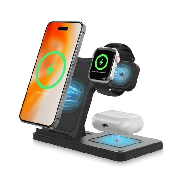 Wireless Charger,3 in 1 Charging Station Compatible with iPhone 14 13 12 11 8 Pro Max X XR XS, Samsung Galaxy, Apple Charging Station for AirPods 3 2 Pro, and for iWatch Series(Black)