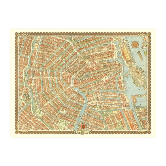 Amsterdam Art, 1956 Vintage Map of Amsterdam Netherlands History Wall Decor Gift, Old Amsterdam Map - 36" x 24" Unframed Print