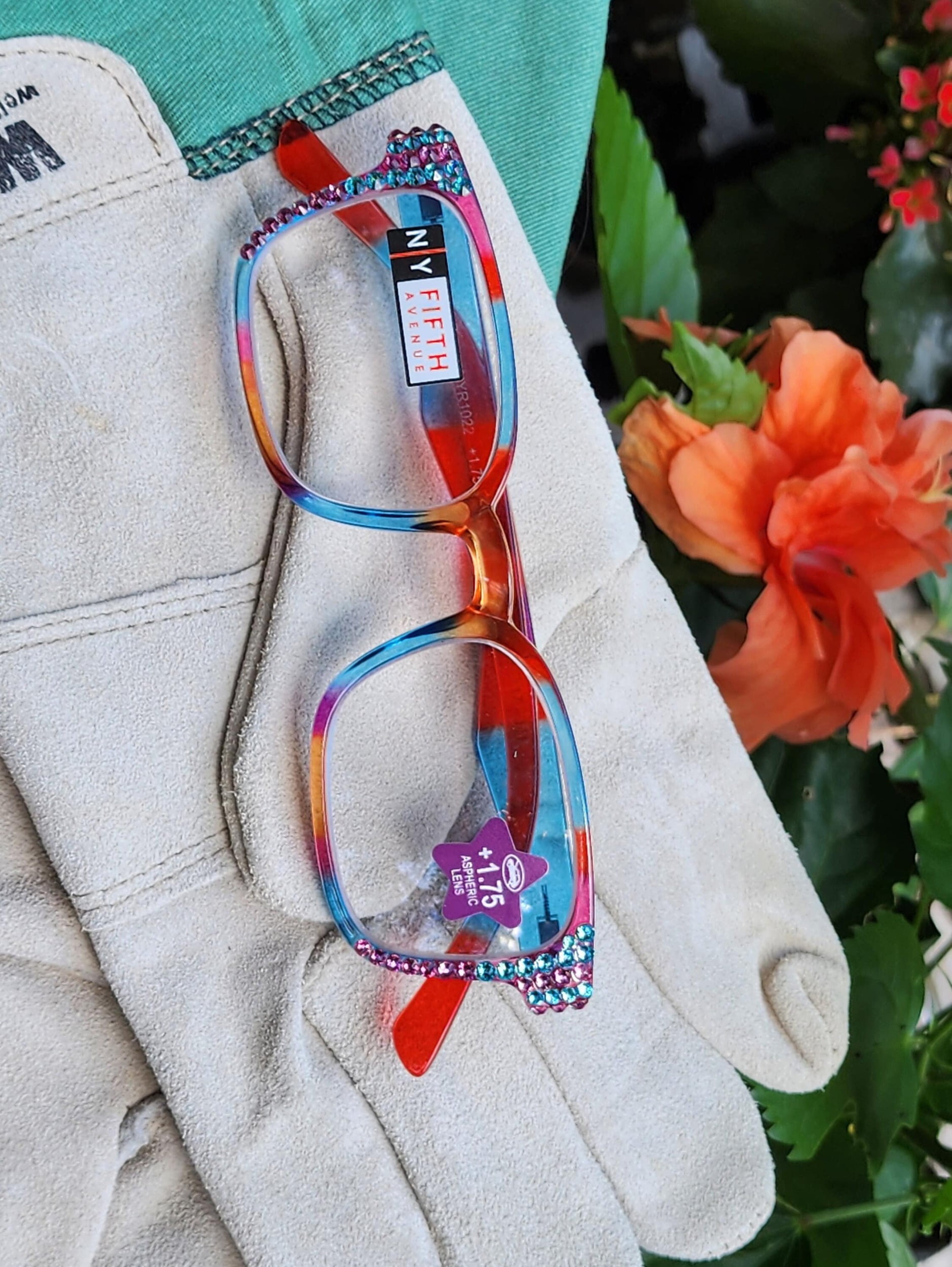 Amsterdam Bling Reading Glasses with European Crystal Multi Colors. Square Shape Blue Purple Orange n Red Walmart
