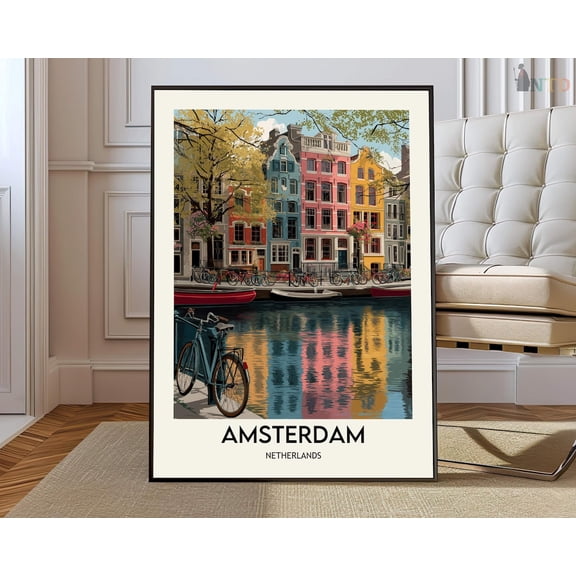 Amsterdam Canal City Poster, Unframed Paper Poster 8x10in