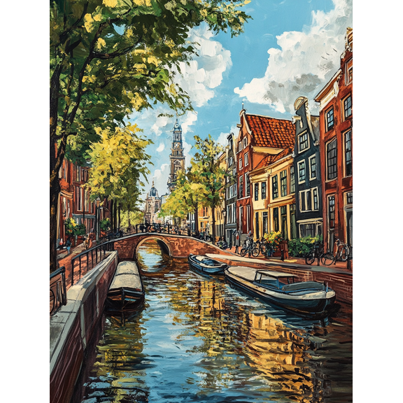 Amsterdam Canal House Wall Art/Canvas Painting Suitable for Living Room Bedroom Office Dining Room and Hallway Decoration.