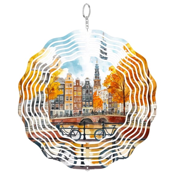 Amsterdam Canal Wind Spinner, Kinetic 3D Dutch City Garden Art Stainless Steel
