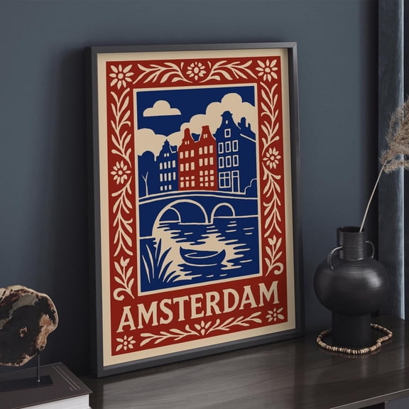 Amsterdam City Map Print: Minimalist Netherlands Travel Poster UNFRAMED Poster, Wall Art for Decor, Present, 12x18