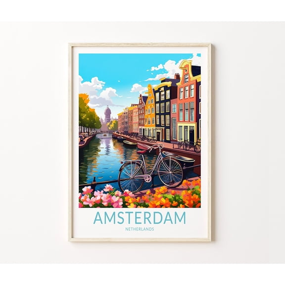Amsterdam City Netherlands Travel Wall Art, Unframed Paper Poster 8x10in