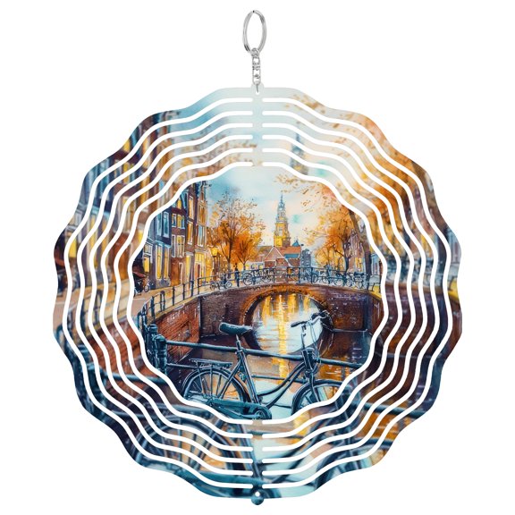 Amsterdam City View 3D Wind Spinner Stainless Steel Yard Decor