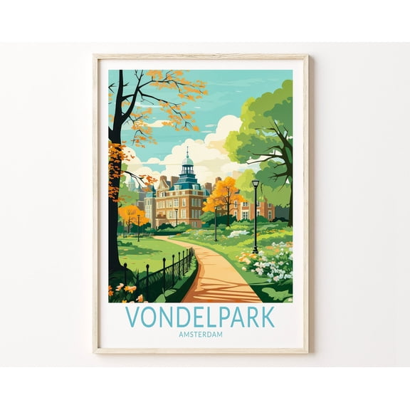 Amsterdam City Vondelpark Travel Print, Amsterdam Netherlands Travel Poster Print, Vondelpark Wall Art, Travel Wall Decor Wall Art, Modern Wall Decor, 24x36 UNFRAMED