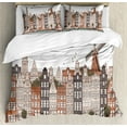 thumbnail image 1 of Amsterdam Duvet Cover Set, Old Netherlands Historical Buildings European Art, Decorative 3 Piece Bedding Set with 2 Pillow Shams, Calking Size, Beige Burnt Sienna, by Ambesonne, 1 of 3
