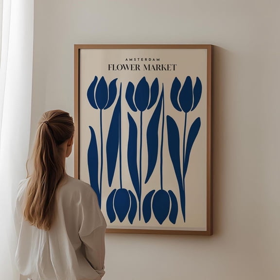 Amsterdam Flower Market Blue Print Wall Art, Modern Floral Wall Decor, Flower Market Print, Boho Print Art, Flower Shop Decor, UNFRAMED PAPER POSTER, Home Decor, Vintage Gift, Living Room Dercor