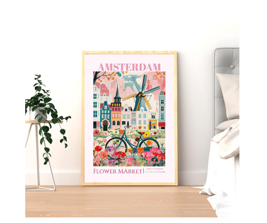 Amsterdam Flower Market Colorful Dutch Travel Poster Home Decor Office ...