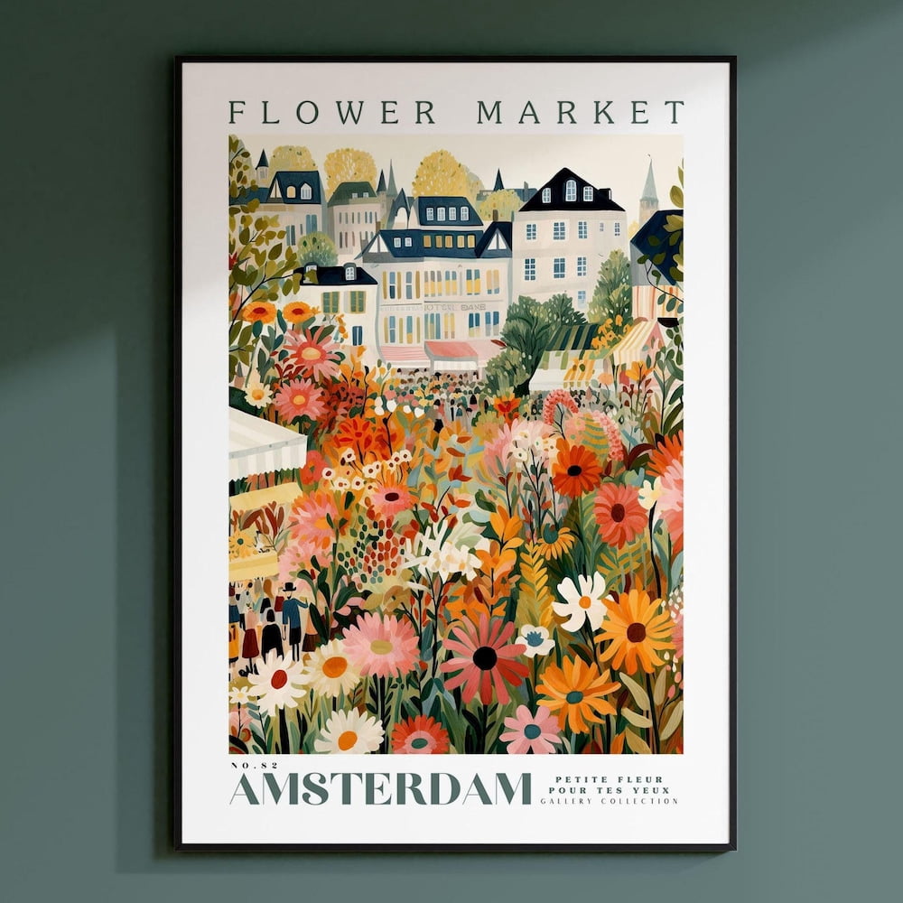 Amsterdam Flower Market Poster, Amsterdam Travel Art, Botanical Wall ...
