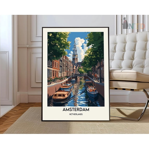 Amsterdam Historic Canal Poster, Unframed Canvas 8x10in