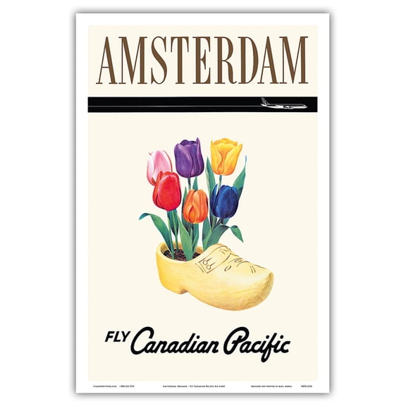 Amsterdam Holland - Dutch Tulips in a Wooden Clog - Fly Canadian Pacific Air Lines - Vintage Airline Travel Poster - Master Art Print (Unframed) 12in x 18in