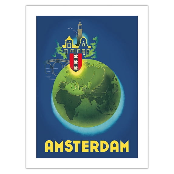 Amsterdam Holland - Netherlands - Vintage Travel Poster by Koen Van Os c.1948 - Fine Art Matte Paper Print (Unframed) 18x24in