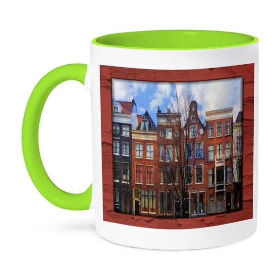 Amsterdam Houses, 11oz Two-Tone Green Mug