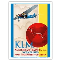 Amsterdam to Jakarta (Batavia) - Dutch East Indies - KLM (Royal Dutch Airlines) - Vintage Airline Travel Poster by Emmanuel Gaillard c.1930s - Master Art Print (Unframed) 9in x 12in