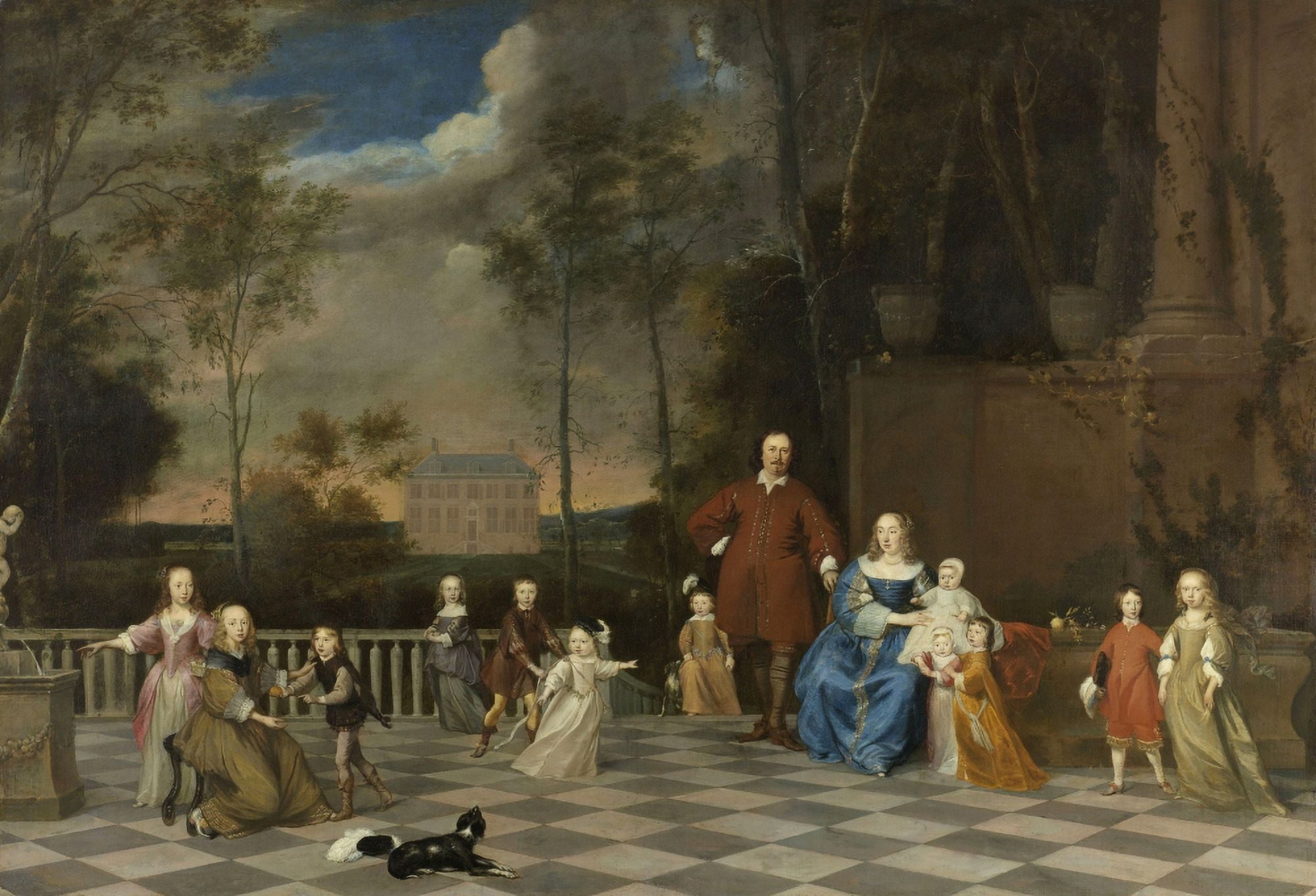 Amsterdam Merchant Jeremias Van Collen With His Wife And Their Twelve Children Canvas Art - (24 x 18)