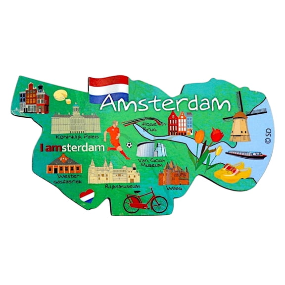 Amsterdam Netherlands Decowood Jumbo Wood Fridge Magnet 4.25" x 2.25"