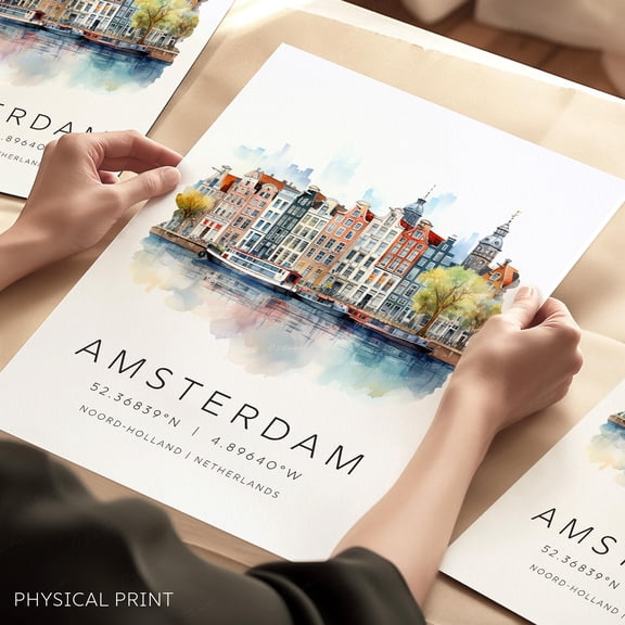Amsterdam Netherlands Holland Travel Poster, Map Coordinate Wall Art , Poster Print Only