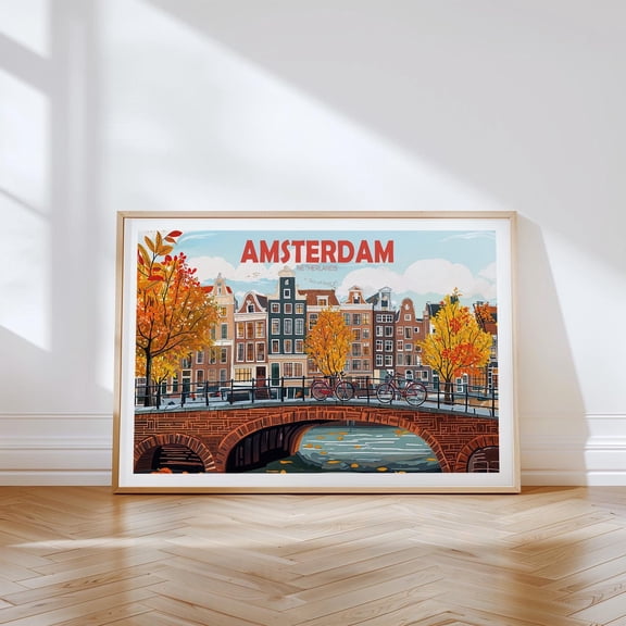 Amsterdam Netherlands Jordaan District Canal Street Wall Art, Unframed Paper Poster 8x10in