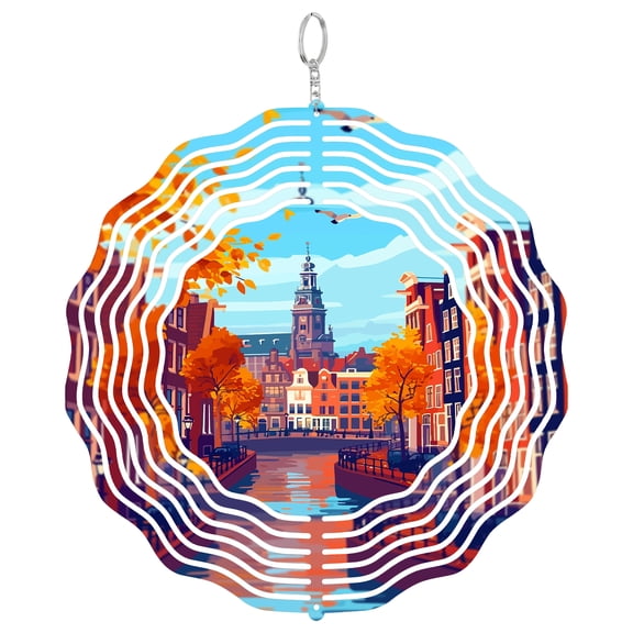 Amsterdam Netherlands Tulip Flower 3D Wind Spinner Stainless Steel Kinetic Hanging Decor Garden Floral Art Gift