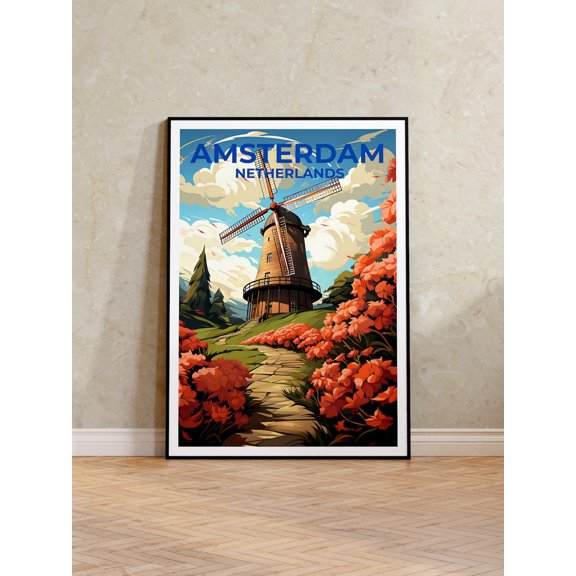 Amsterdam Netherlands Windmill Travel Wall Art Decor Unframed Paper Print