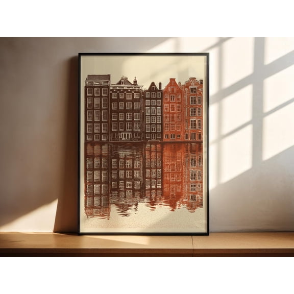 Amsterdam Print Canal Houses Wall Art Vintage City, Unframed Paper Print