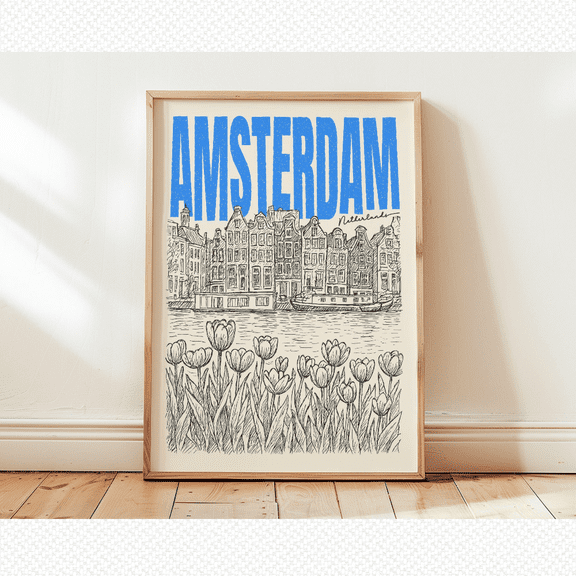 Amsterdam Retro Travel Poster, Boho Minimalist Vintage City Wall Art, Poster Home Decor, Poster Only