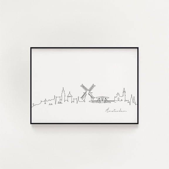 Amsterdam Skyline Print Line Art Minimalist Wall Art City Skyscraper Fine Art Nordic Home Decor Sketch Print Landmark