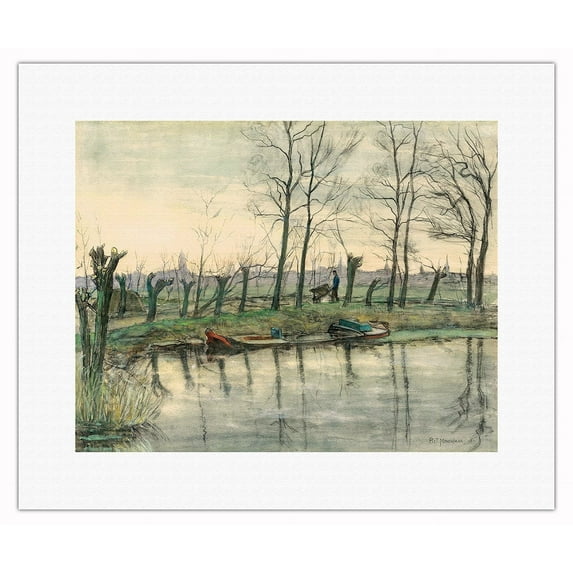 Amsterdam Skyline Viewed from the West - From an Original Color Painting by Piet Mondrian c.1899 - Fine Art Rolled Canvas Print (Unframed) 11in x 14in