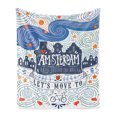 thumbnail image 1 of Amsterdam Soft Flannel Fleece Blanket, Hand-drawn Style Illustration with Canal Houses Swirls Stars and a Travel Words, Cozy Plush for Indoor and Outdoor Use, 50" x 70", Multicolor, by Ambesonne, 1 of 6