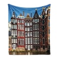 thumbnail image 1 of Amsterdam Soft Flannel Fleece Blanket, Medieval Buildings in the Netherlands Traditional Architecture Photo of the City, Cozy Plush for Indoor and Outdoor Use, 70" x 90", Multicolor, by Ambesonne, 1 of 6
