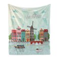 thumbnail image 1 of Amsterdam Soft Flannel Fleece Blanket, Old European Cityscape with Colorful Houses on the Waterside Bridge and Windmill, Cozy Plush for Indoor and Outdoor Use, 60" x 80", Multicolor, by Ambesonne, 1 of 5