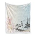 thumbnail image 1 of Amsterdam Soft Flannel Fleece Blanket, Vintage Style Watercolor Artwork of a Street with Antique Buildings and Flowers, Cozy Plush for Indoor and Outdoor Use, 70" x 90", Multicolor, by Ambesonne, 1 of 5