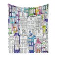 thumbnail image 1 of Amsterdam Soft Flannel Fleece Throw Blanket, Hand-drawn Style Houses of Vibrant Watercolor Splashes Details, Cozy Plush for Indoor and Outdoor Use, 50" x 60", Multicolor, by Ambesonne, 1 of 5