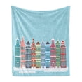 thumbnail image 1 of Amsterdam Soft Flannel Fleece Throw Blanket, Illustration of Snowy Town Panoramic Landscape in Holland, Cozy Plush for Indoor and Outdoor Use, 50" x 70", Pale Blue and Multicolor, by Ambesonne, 1 of 5
