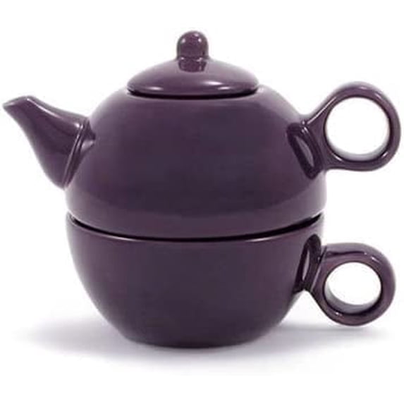 Amsterdam Tea for One Set Ceramic Teapot with Cup Plum Color 11oz Teapot and 7oz Cup Dishwasher Microwave Safe Small Tea Pot for Loose Leaf or Bagged Tea Gift for Home Office Decor Display Use