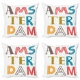thumbnail image 1 of Ambesonne Amsterdam Throw Pillow Cover 4 Pack, Funky Colorful Lettering, 24", White and Multicolor, 1 of 2