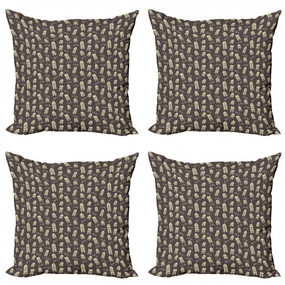 Amsterdam Throw Pillow Cushion Case Pack of 4, Retro Houses and Bicycles Pattern Architecture and Urban Life in Holland, Modern Accent Double-Sided Print, 4 Sizes, Dark Taupe Cream, by Ambesonne