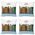 thumbnail image 1 of Amsterdam Throw Pillow Cushion Case Pack of 4, Welcoming Pattern with Graphic Building Interpretations Neighborhood Street, Modern Accent Double-Sided Print, 4 Sizes, Multicolor, by Ambesonne, 1 of 2