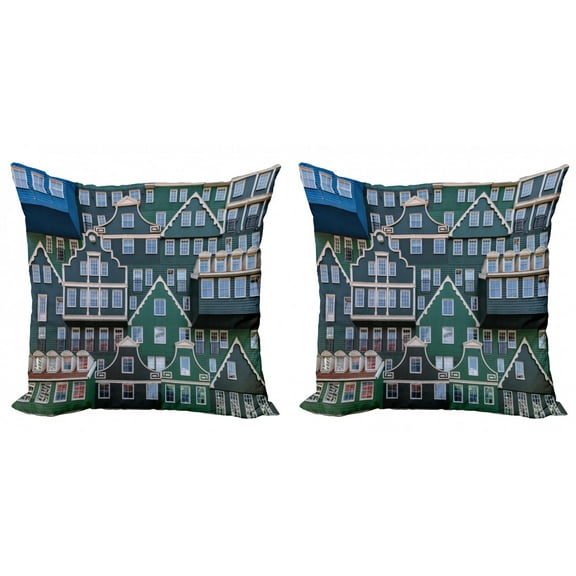 Amsterdam Throw Pillow Cushion Cover Pack of 2, Close Up Image of Buildings Influenced by Dutch Architectures and Themes, Zippered Double-Side Digital Print, 4 Sizes, Multicolor, by Ambesonne