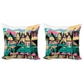 thumbnail image 1 of Amsterdam Throw Pillow Cushion Cover Pack of 2, Hand Drawn Streets and Houses of Netherlands, Zippered Double-Side Digital Print, 4 Sizes, Multicolor, by Ambesonne, 1 of 2