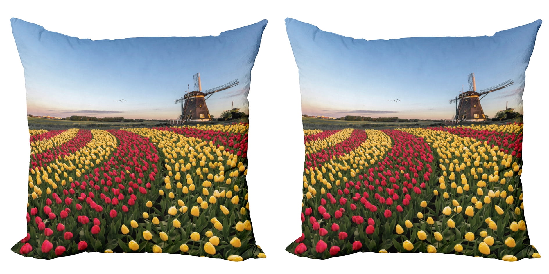 Ambesonne Amsterdam Throw Pillow Cover 2 Pack, Spring Time Tulips Scene, 20", Multicolor