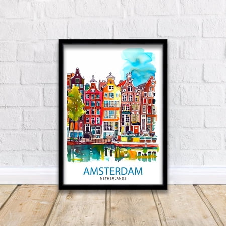 Amsterdam Travel Print Amsterdam Wall Art Amsterdam Cityscape Netherlands Illustration Amsterdam Travel Poster Gift for Amsterdam Lovers, Poster Only