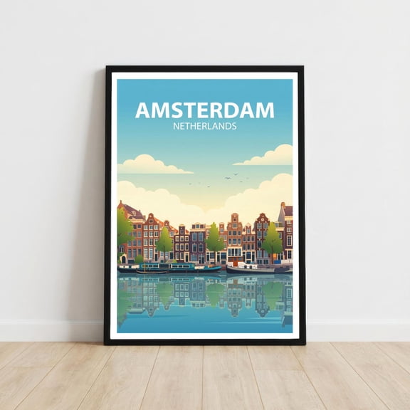 Amsterdam Travel Print: Netherlands Canal City Landscape Wall Art