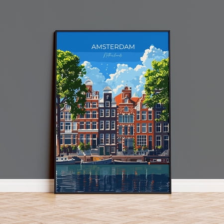 Amsterdam Travel Print Travel Poster Of Amsterdam Netherlands Dutch Art Lovers Gift Wall Art Print